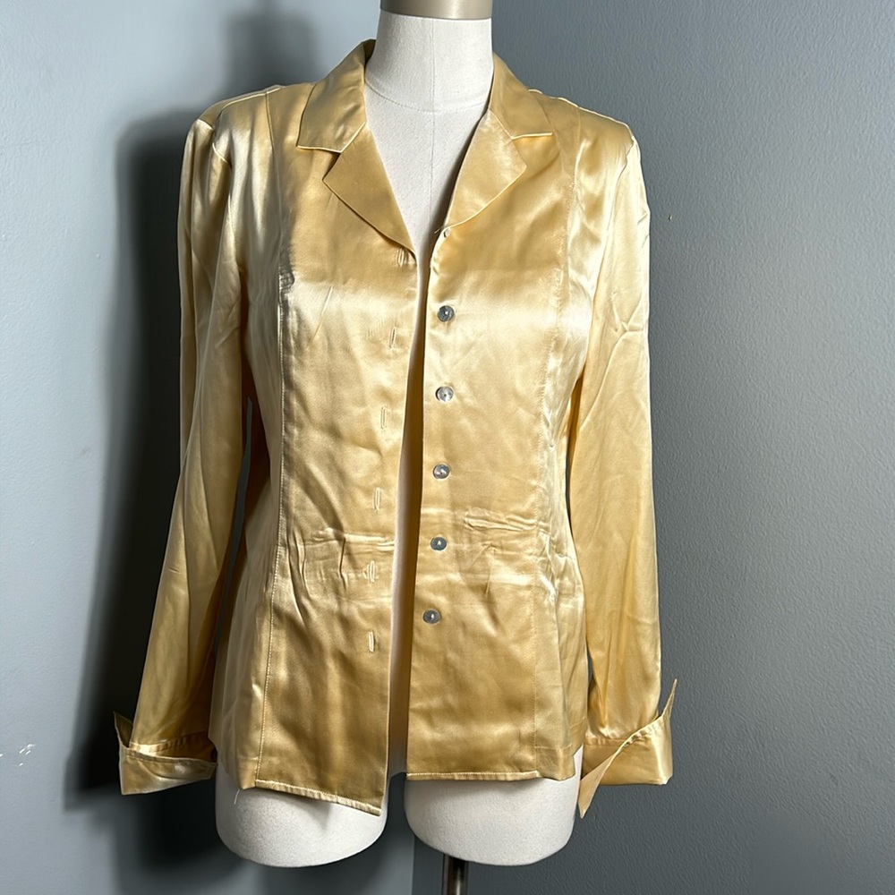 Liz Claiborne Collection Gold Tan Silk Button Down Shirt size 4